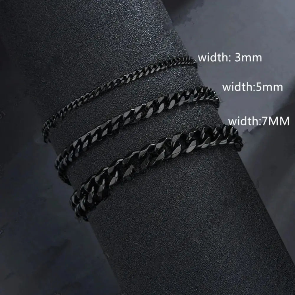3 5 7mm Width New Trendy Cuban Chain Men Bracelet Classic Stainless Steel Chain Bracelet For Men Women Jewelry Party