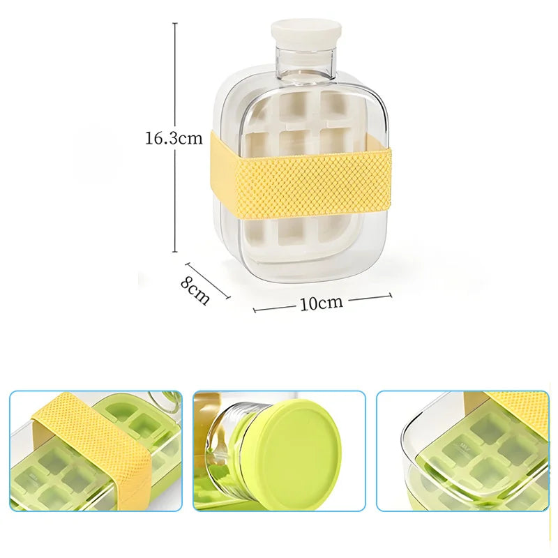 500ml 2in1 Ice Cube Tray with Water Bottle Press Type Portable Ice Maker High Capacity Ice Mold for Home Kitchen Summer