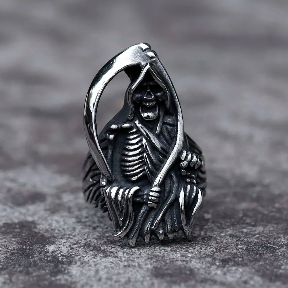 NEW Men's 316L stainless-steel rings Dropshipping Retro Death sickle skeleton gothic punk movie Jewelry Gifts free shipping