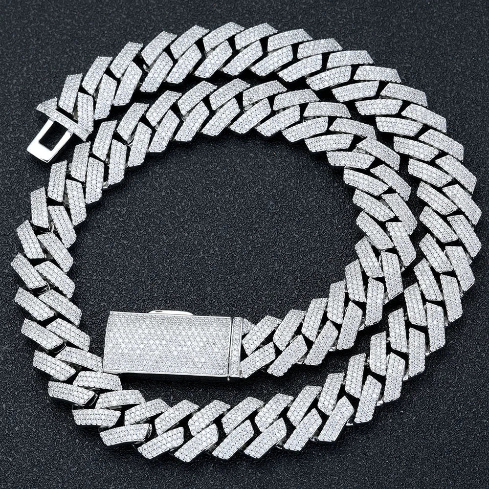 Iced Out Cuban Necklace Stainless Steel 16MM 3-Row