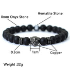 Noter Hiphop Men Bracelet Beaded 8mm Onyx Stone Braclet Wolf Lion Animal Braslet Punk Jewelry Pirate Skull Brazalete