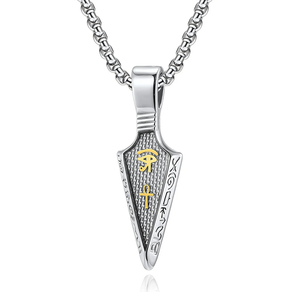 Men's Stainless Steel Ankh Cross Spearhead Pendant Necklaces Fashion Vintage Eye of Horus Necklace Punk Amulet Jewelry