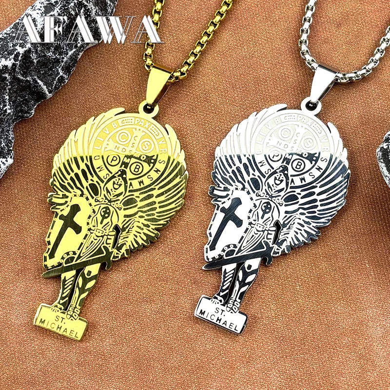 Archangel Michael Chain Necklace — Gold-Tone Metal