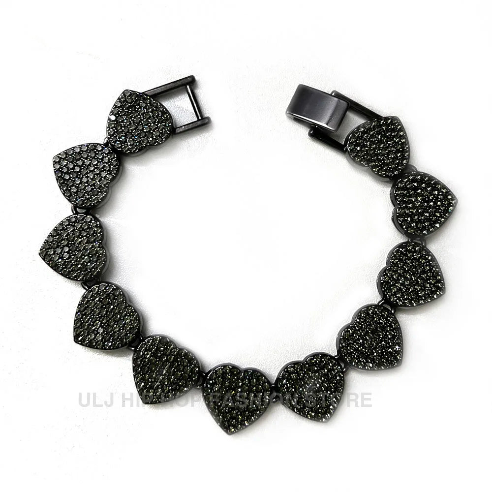 ULJ Hip Hop Shiny Black Cuban Link Chain Bracelets Women Men  Bling Rhinestone Iced Out Punk Wristband Hand Jewelry