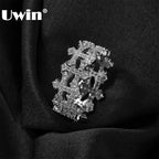 UWIN Pave Setting CZ Cross Rings for Women 5A+ Iced Out Bling Cubic Zirconia Reverse CrossRings Hip Hop Jewelry For Gift