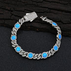 Gold Cuban Bracelet Iced Out Blue Opal 18K