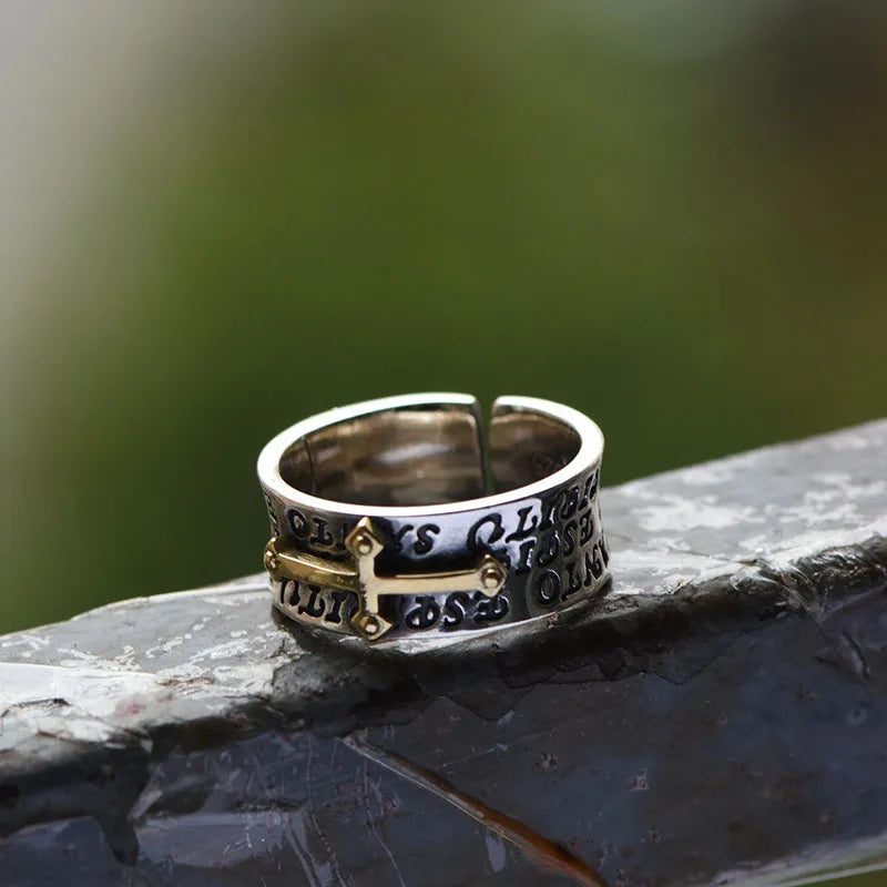Retro Cross Graffiti Ring For Men Women Punk Gothic Adjustable Ring Rock Hiphop Unisex Jewelry Accessories Man Gift