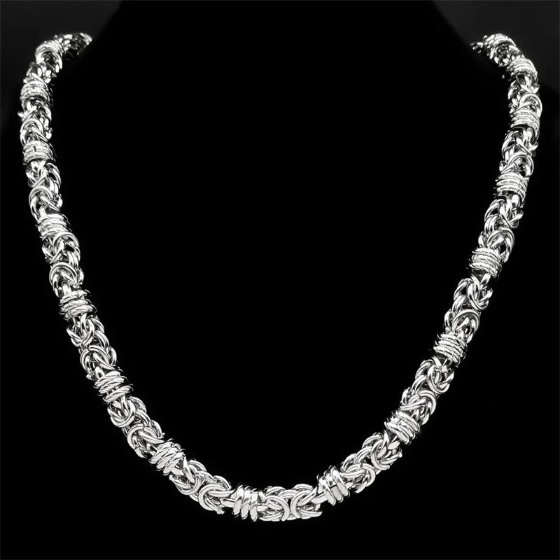 Thick Byzantine Chain Necklace & Bracelet — Stainless Steel