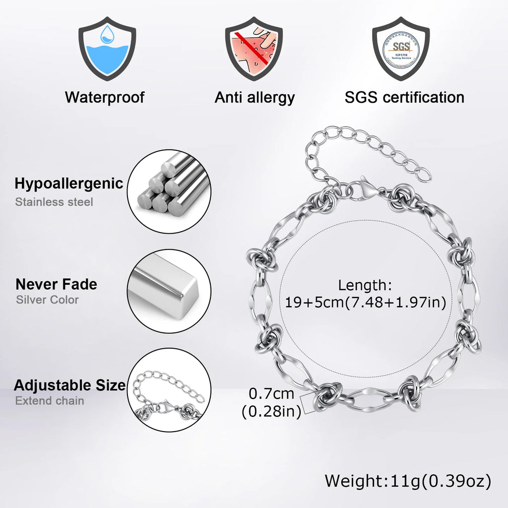 Rock Punk Thorn Knot Chain Bracelet for Men,Hip Hop Stainless Steel Adjustable Chain Wristband,Birthday Male Jewelry