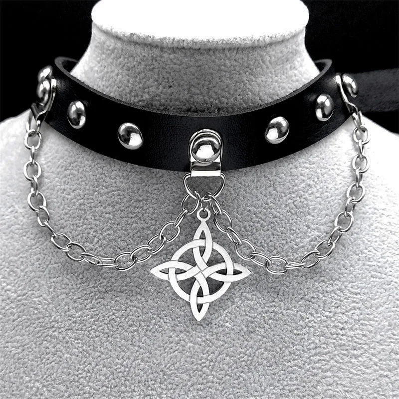 Gothic Cross Leather Choker Necklace — Stainless Steel