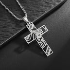 Catholic Jesus Cross Stainless Steel Pendant Necklace for Men Women Vintage Christian Prayer Jewelry