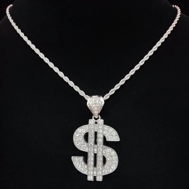 Men Women Hip Hop Dollar Pendant Necklace with 13mm Cuban Chain Hiphop Iced out pendants Necklaces Fashion Punk Jewelry