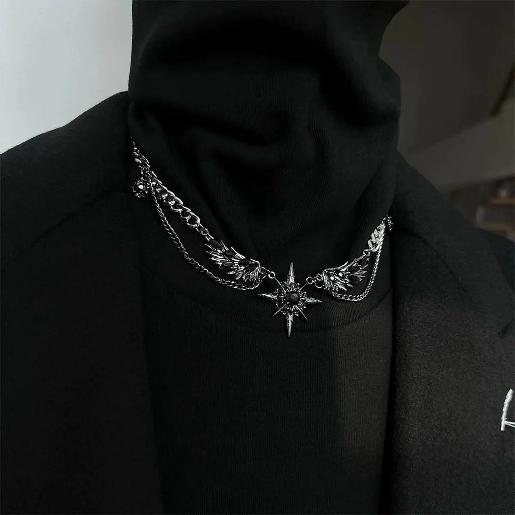 Demon Wings Black Heart Pendant — Silver
