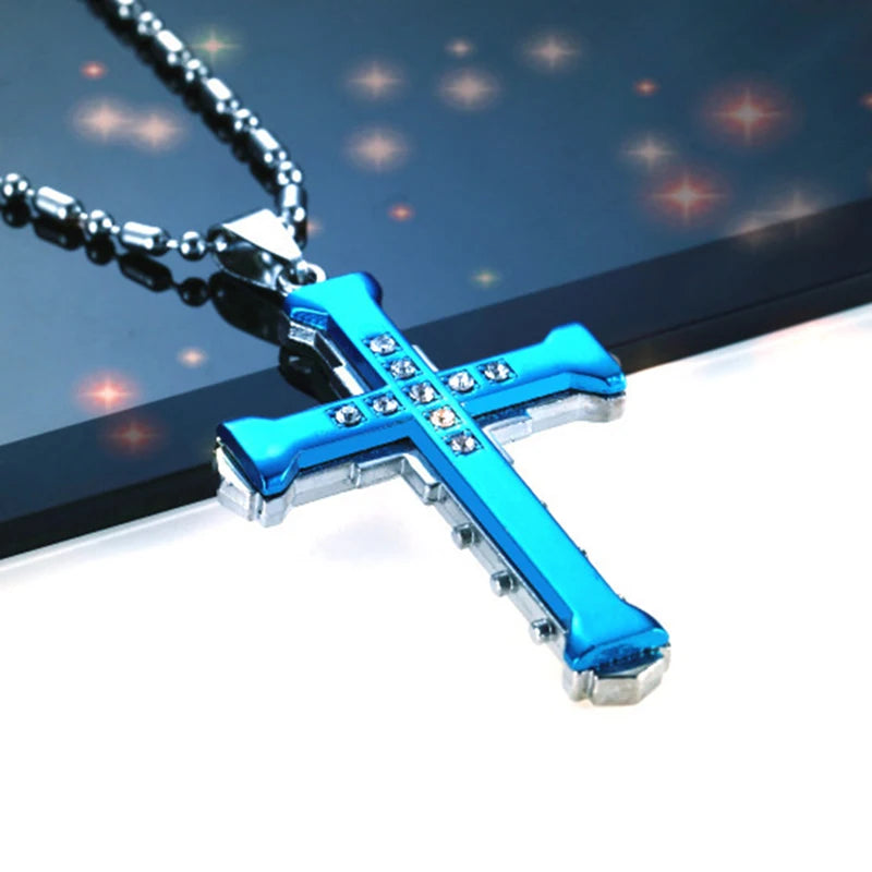 Iced Out Cross Black Pendant Zircon Punk