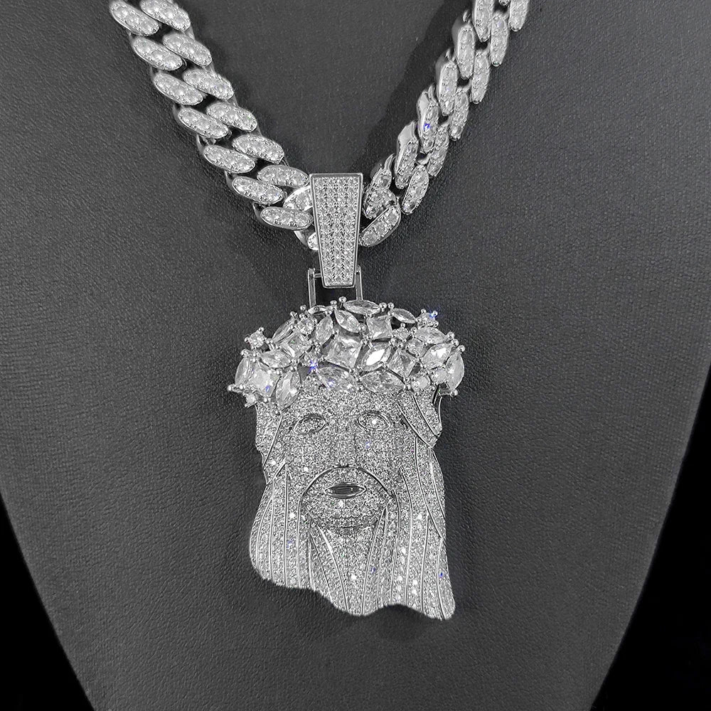 Iced Out Jesus Pendant Gold Cuban Chain 12MM