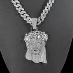 Iced Out Jesus Pendant Gold Cuban Chain 12MM