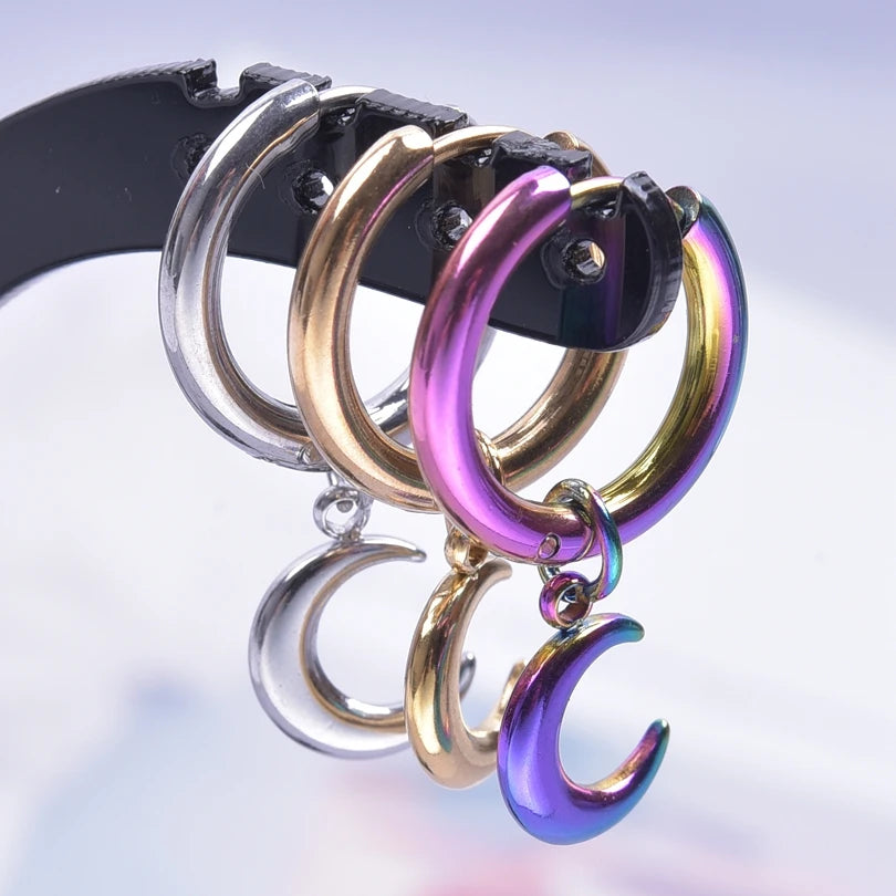 Moon Dangle Huggie Hoop Earrings, Multi-Style — Stainless Steel
