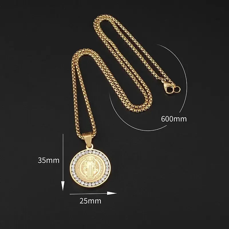 Hip Hop Iced Out San Benito San Benito Holy Medal Pendant Jesus Necklace Religious Amulet Jewelry for Men and Women