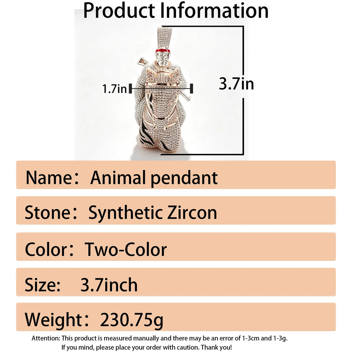 LYEE CYEE Luxury Hip Hop Style Yuan Ma Combination Gorilla Animal Pendant Can Be Paired with Cuban Chain Rap Singer