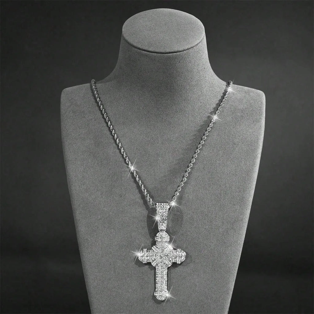 Iced Out Jesus Cross Cuban Pendant — Gold