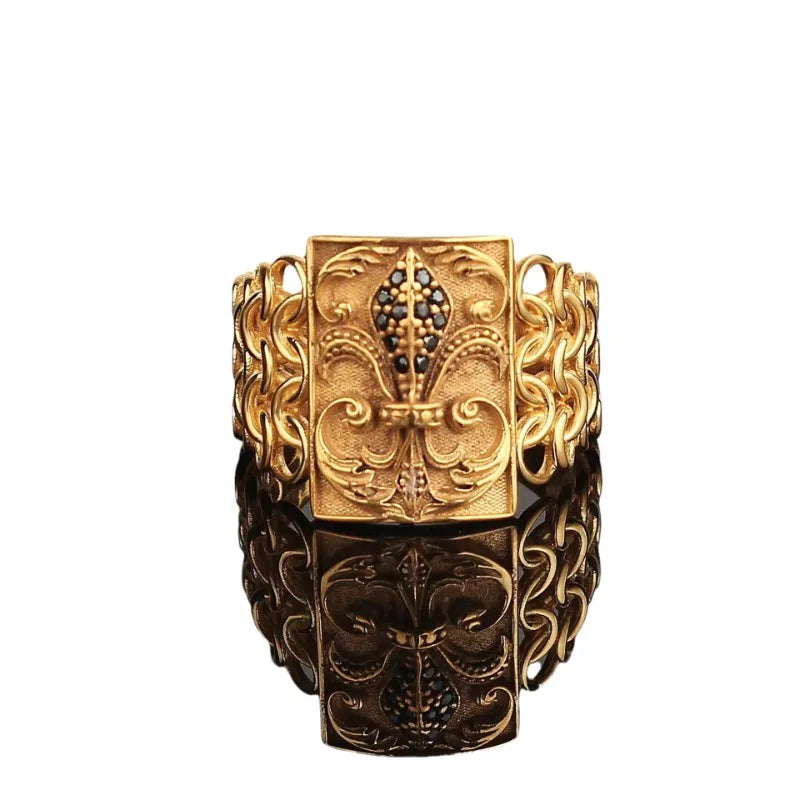 European and American new palace style electroplated inlaid craftsmanship retro fashionable men's ring