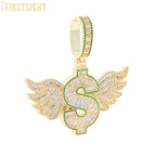New Hip Hop Money Pendant Necklace Gold Color Iced Out Bling CZ Cubic Zirconia Letters Rich Dollar Charm Men Women