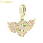 Iced Out CZ Money Dollar Pendant Necklace — Gold