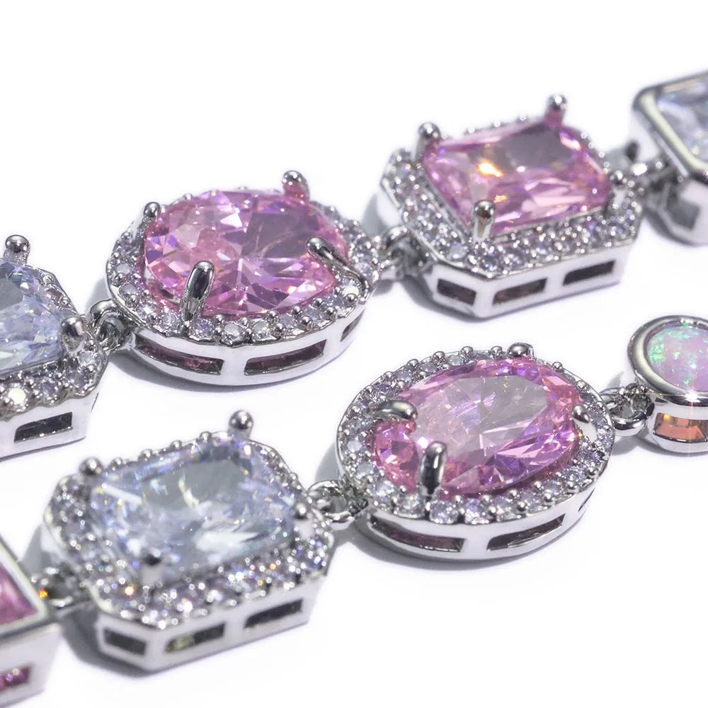 Two-Tone Iced Out Chain Necklace Opal Pink CZ