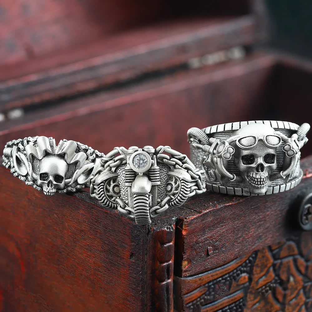 Skull Motorcycle Ring — 925 Silver