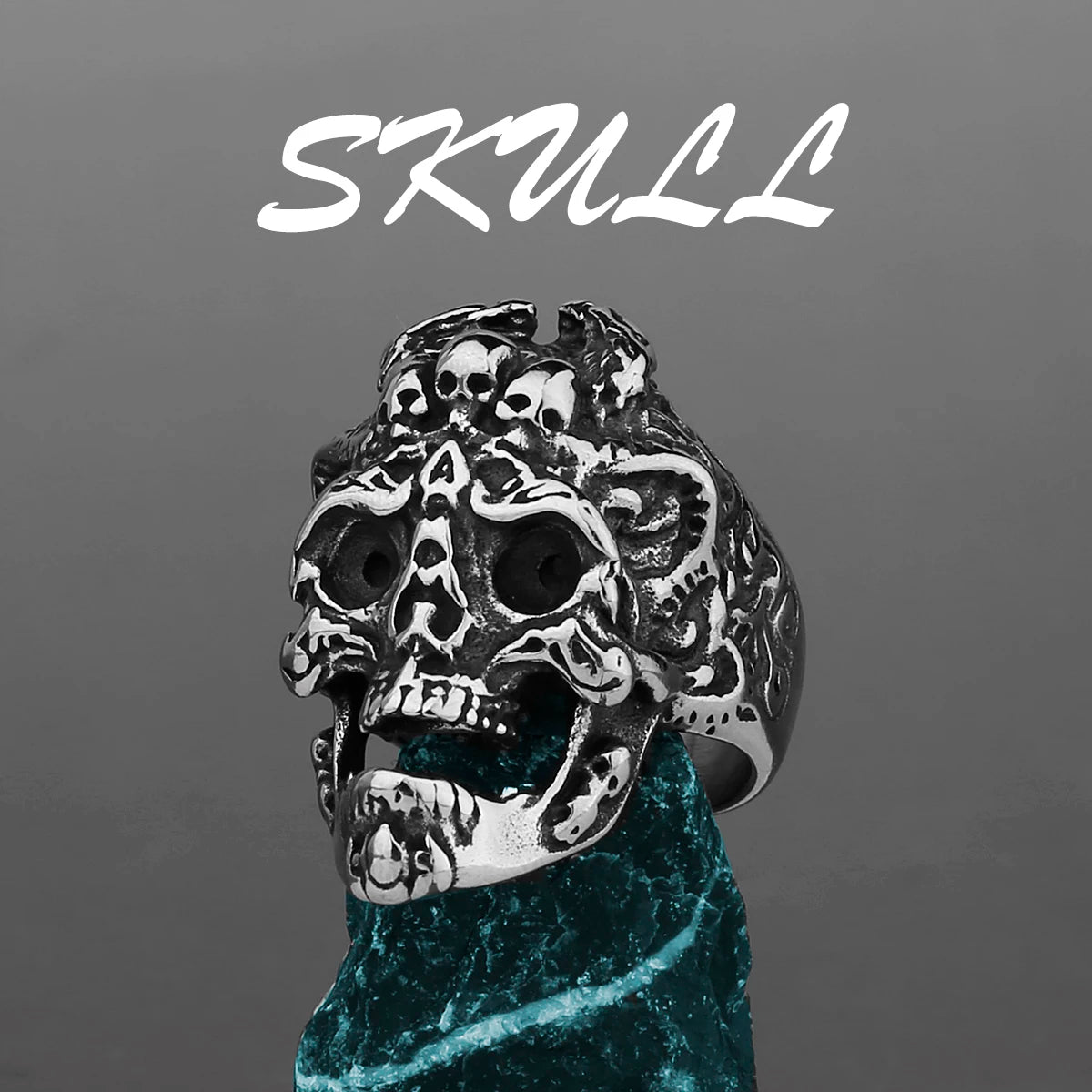 Skeleton Punk Men's Ring Rock Motorcycle Stainless Steel Ring Titanium Steel Casting Creative Gift
