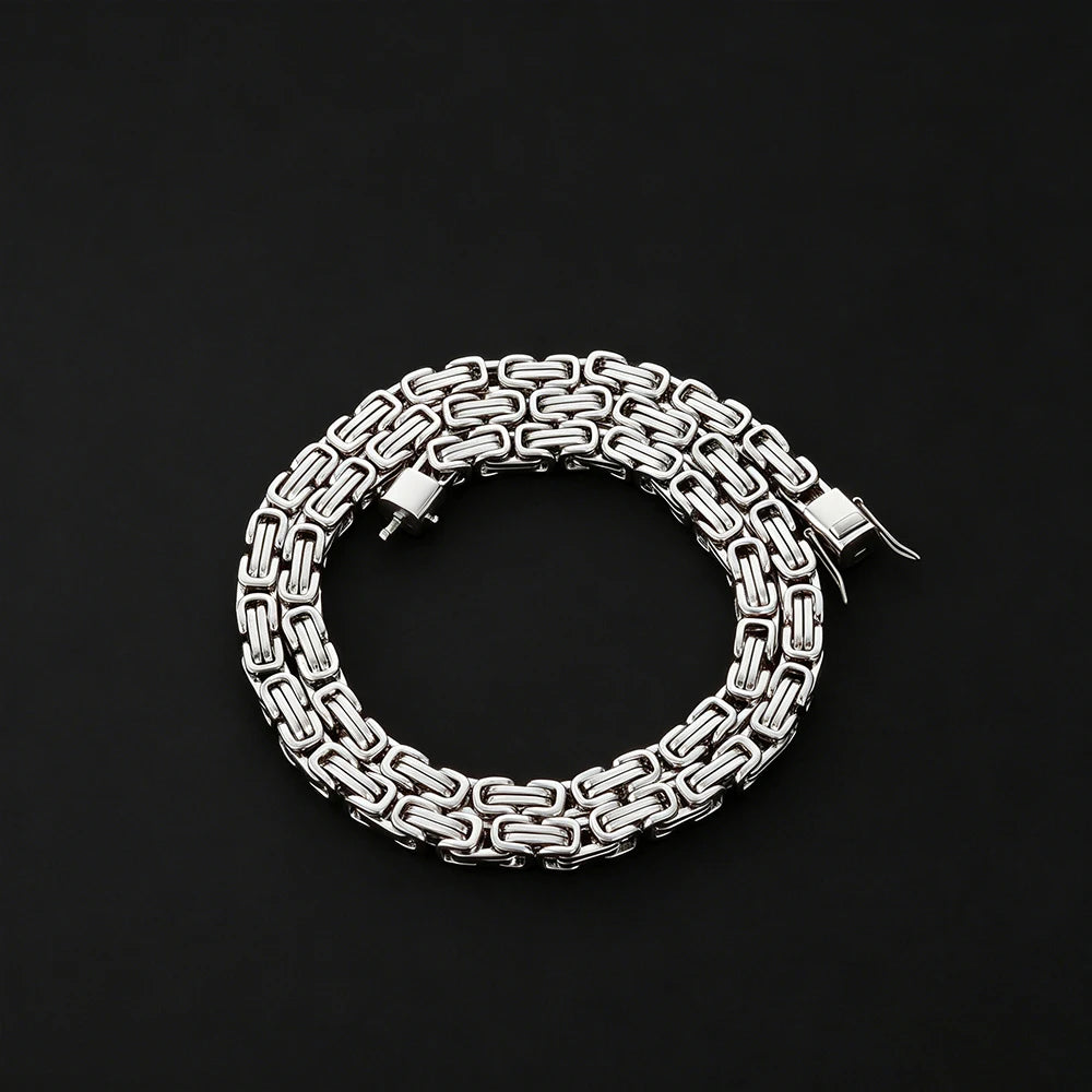 Iced Out Byzantine Chain Necklace & Bracelet — Stainless Steel