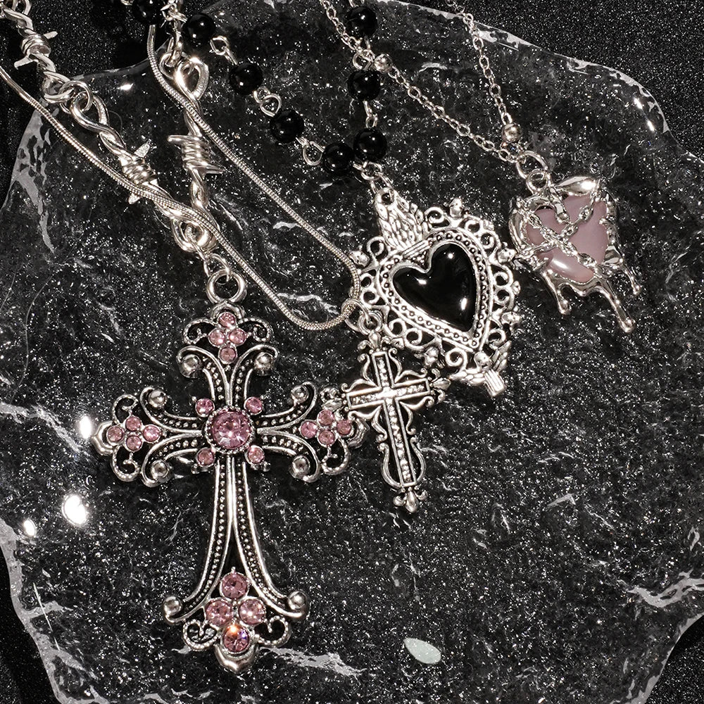 Y2K Spike Cross Pendant Necklace