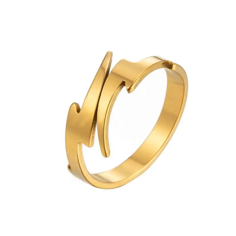Minimalist Lightning Bolt Open Ring — Adjustable Geometric Glossy