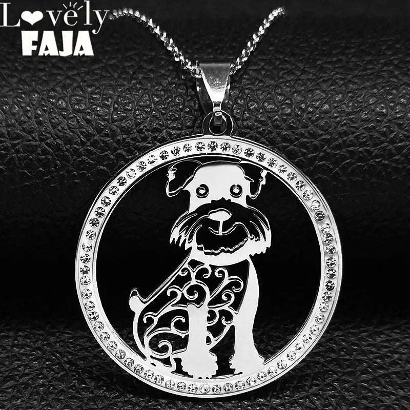 Iced Out Schnauzer Dog Pendant — Silver