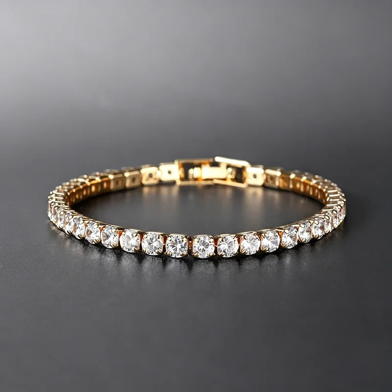 2026 New Hiphop Tennis Bracelets for Men Women Luxury Iced Out 4mm Zircon Crystal Gold Color Hand Chain Hippie Jewelry Gift