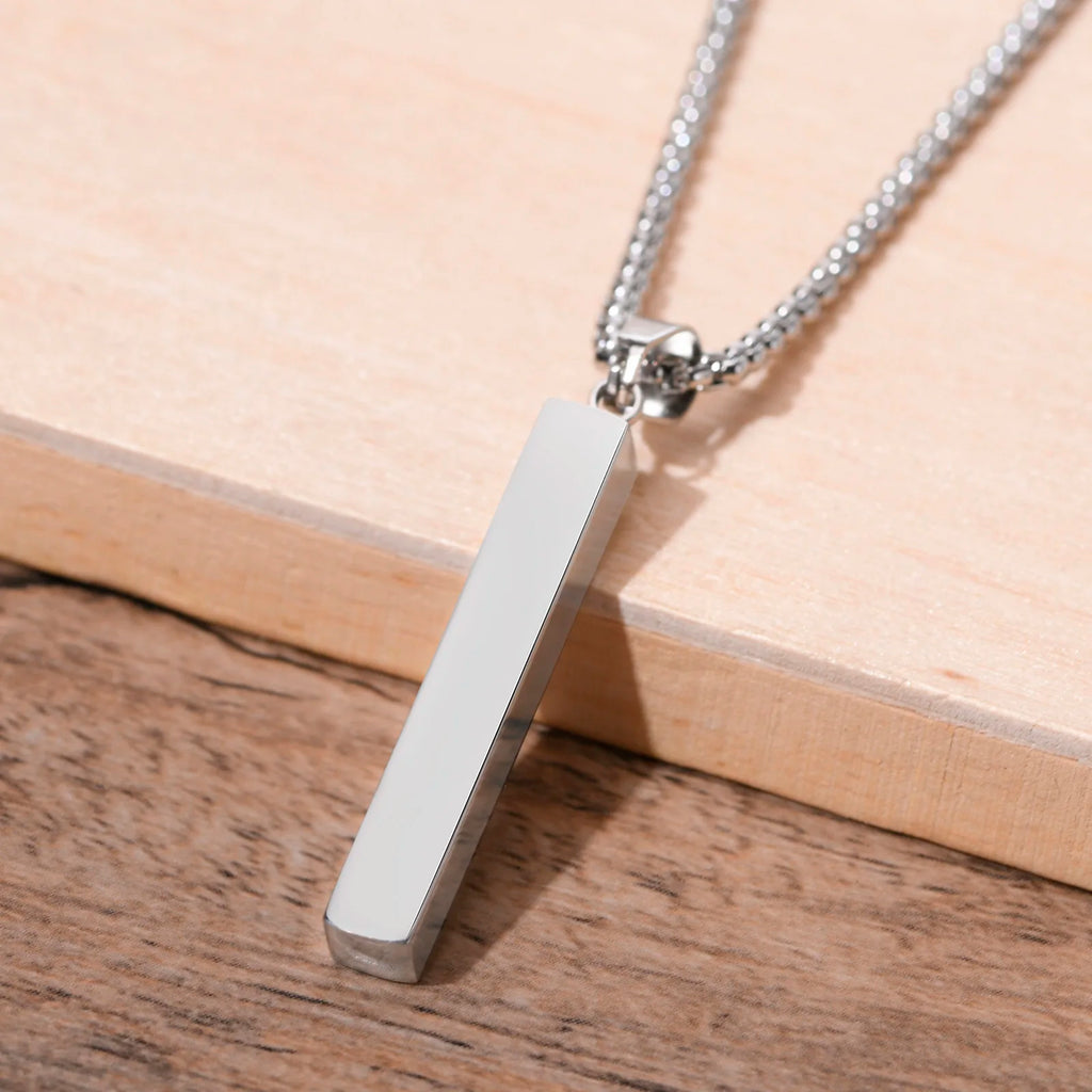 Vertical Bar Box Chain Pendant — Stainless