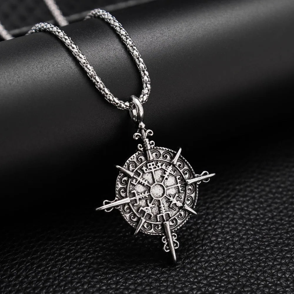 Gothic Viking Rune Amulet Cross Pendant Necklace — Zinc Alloy