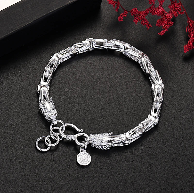 Fine luxury Silver original dragon head Chain bracelets for men's fashion jewelry party wedding Holidays gifts