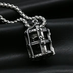Gothic Cage Skull Pendant Necklace — Gold-Tone, Stainless Steel