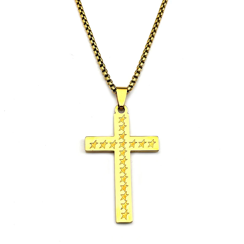 Star Cross Stainless Steel Pendant Necklace
