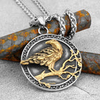 Nordic Odin Crow Skull Pendant Necklace Gothic Stainless Steel Raven Skull Compass Rune Necklace for Men Punk Jewelry