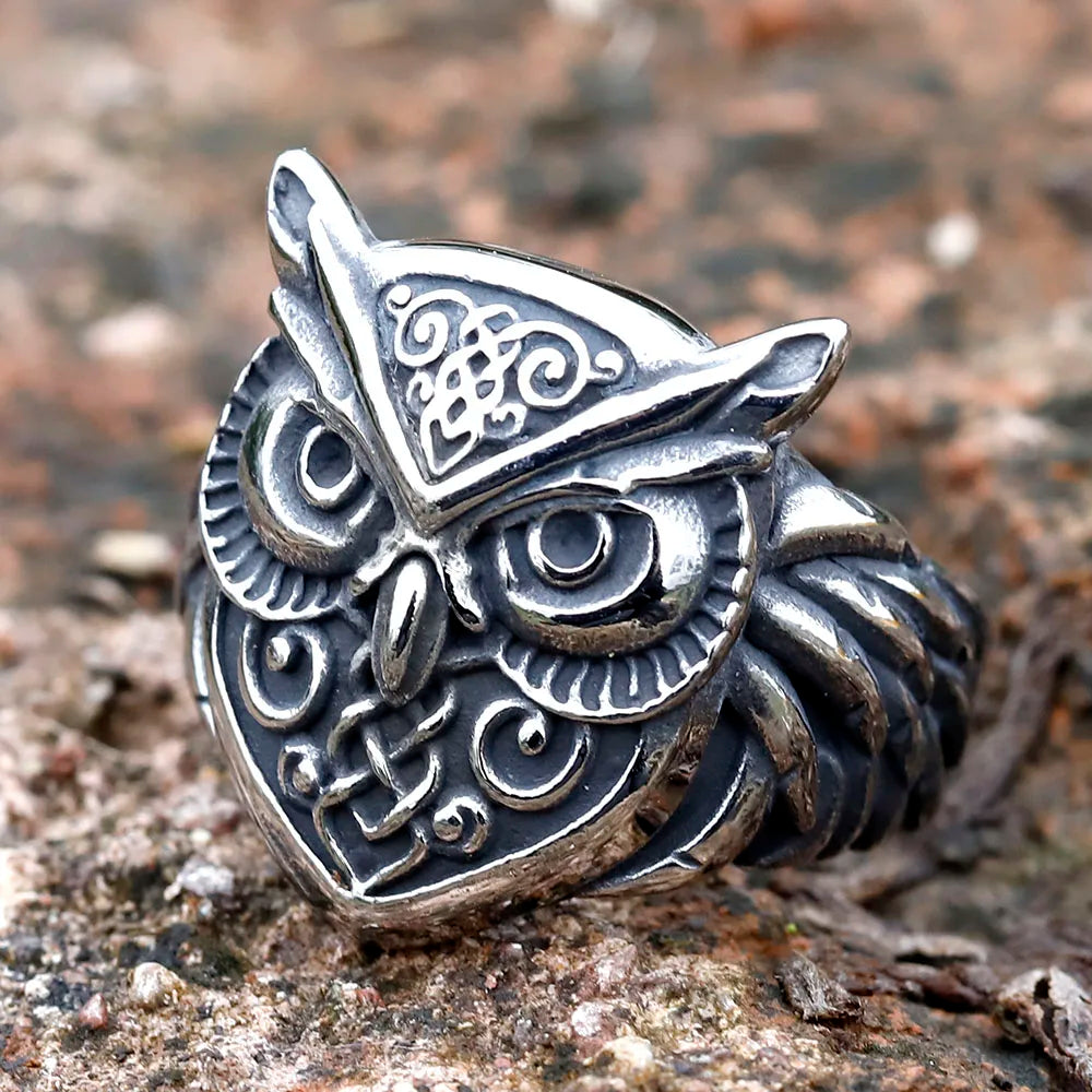 Norse Odin Owl Viking Ring — Stainless Steel