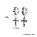 Vintage Celtic Knot Cross Pendant Earrings for Men, Black Zircon Stainless Steel Rhombus Hoop Earrings, Punk Gothic