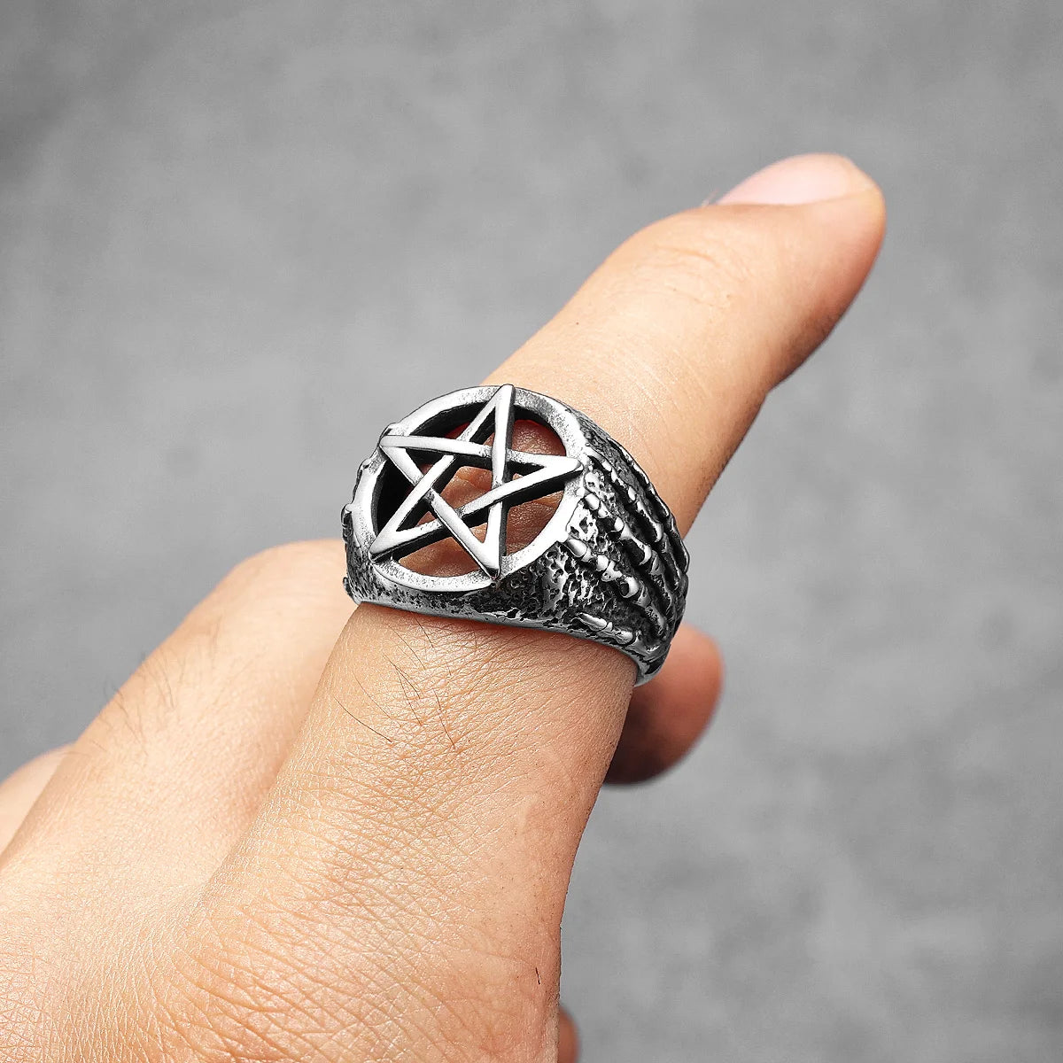 Pentagram Skull Ring — Stainless Steel