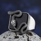 2024 New Good Detail Men's Punk Rock Black Stone Ring With 3D Snake Gothic Style 316L Stainless Steel Biker Anel Movie jewellery