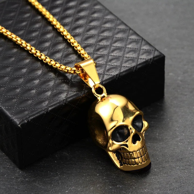 Silver Skull Pendant Necklace Stainless Steel Simple