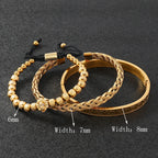 Lion Head Beaded Bangle Bracelet Set — Stainless Steel