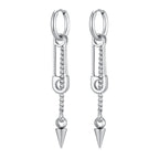 Safety Pin Rivet Chain Tassel Dangle Earrings — Stainless Steel