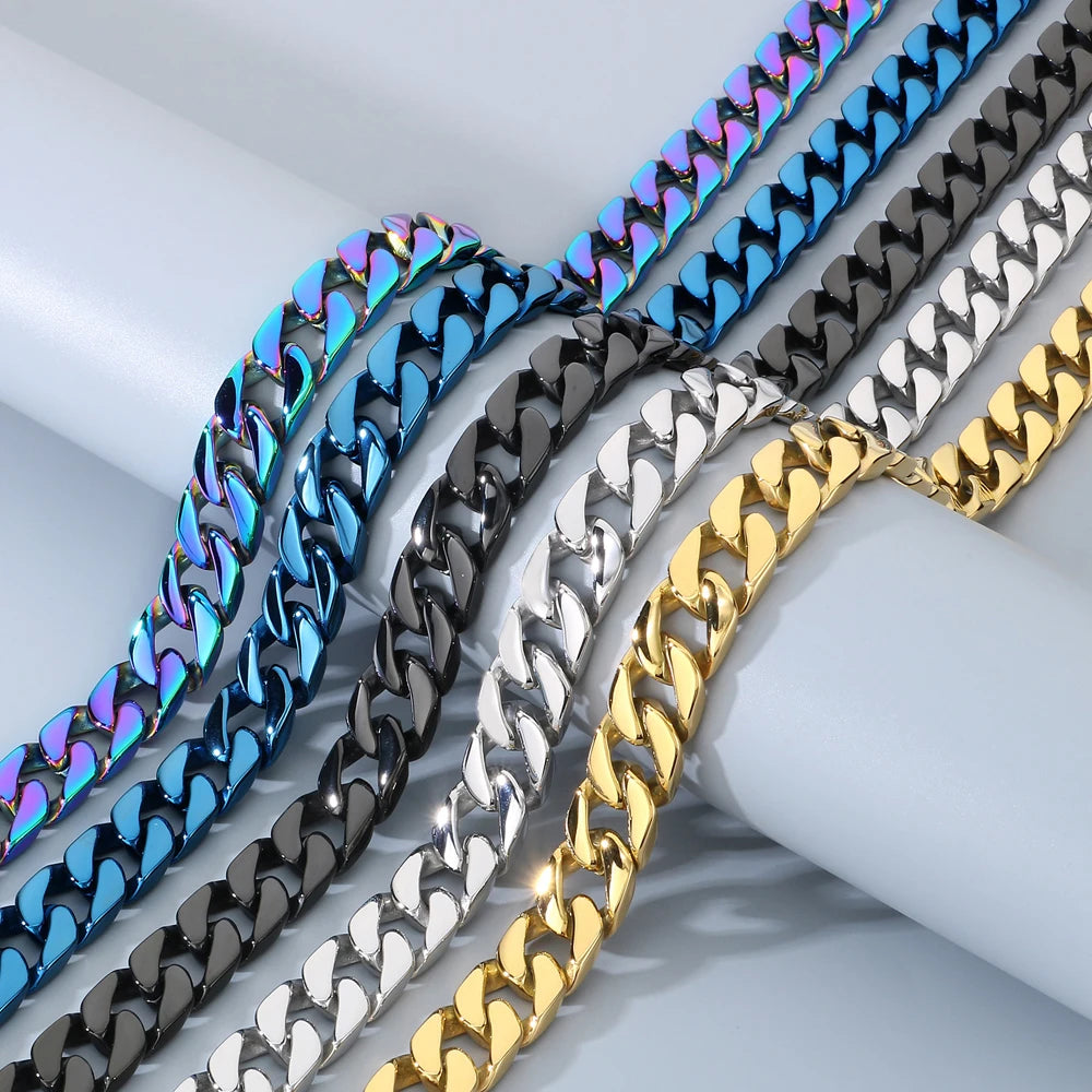 60CM 15MM Width Curb Cuban Link Chain Necklace for Man 316L Stainless Steel On Neck Chains Jewelry Men's Necklaces