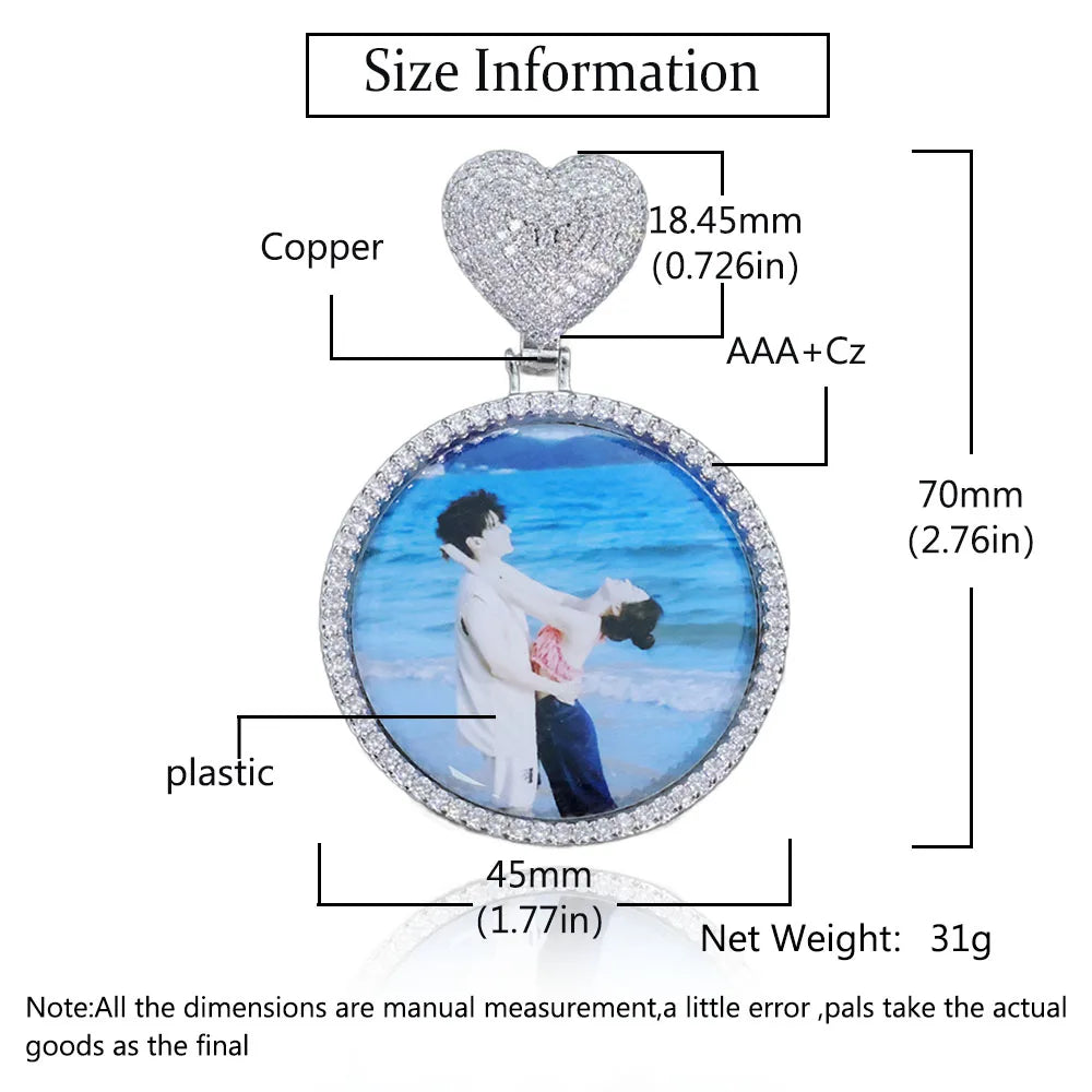Gold Heart Photo Pendant Necklace 18K Iced Out